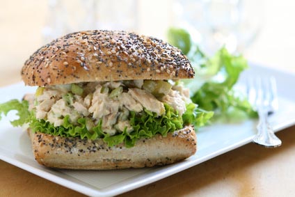 A tasty chicken salad sandwich.